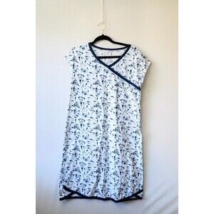 Garnet Hill Asian Wrap Organic-Cotton Gown Batik tie-dye ginko leaf S